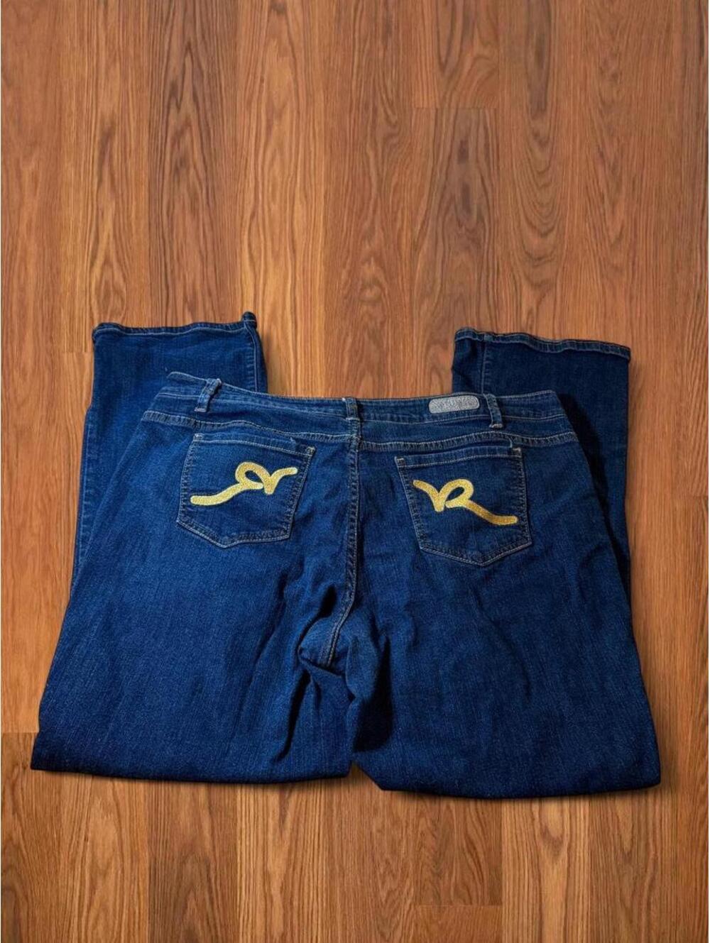 Rocawear Y2K Baggy Denim Jeans Yellow Embroidered R Logo Mens Size 20 Stretch